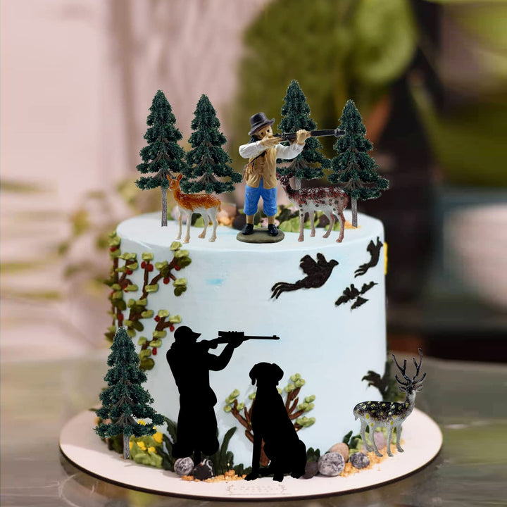 11 PCS Deer Hunting Cake Topper Tree Deer Hunter Cake Decorations for Kids Boy Girl Men Birthday Party Hunting Theme Party Decoration