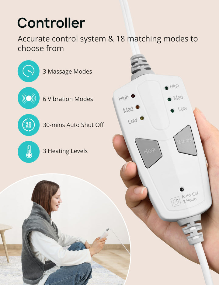 Heating Pad for Back Pain Relief, EVAJOY 24 x 29.5 Large Size Electric Heating Pad for Neck, Back, Shoulders with 3 Heat Levels, 6 Massage Settings, 2H Auto Shut-Off, Gray (AMZEJ-BD033G01)