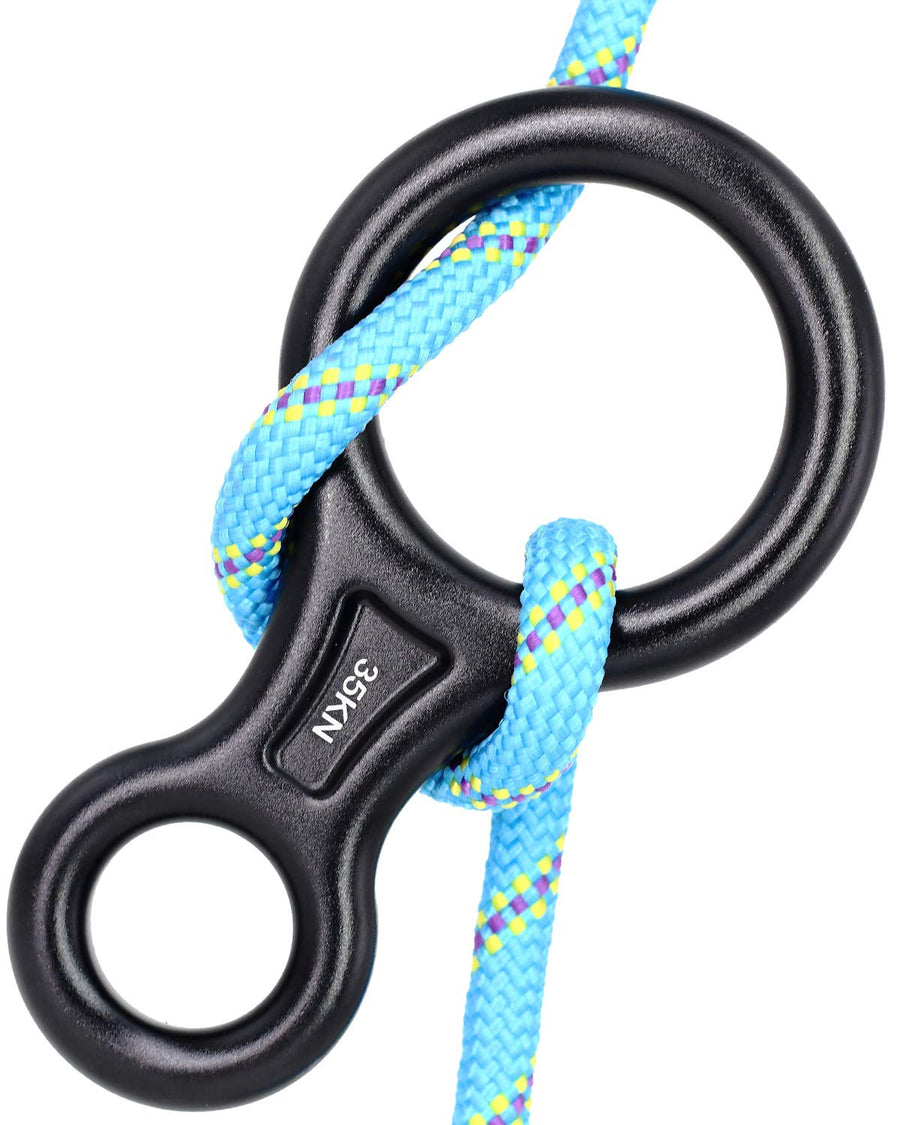 35KN Figure 8 Descender, Rescue Figure 8 Rappelling Gear Belay Device Aviation Aluminum Rigging Plate for Climbing Belaying and Rappelling (Black)