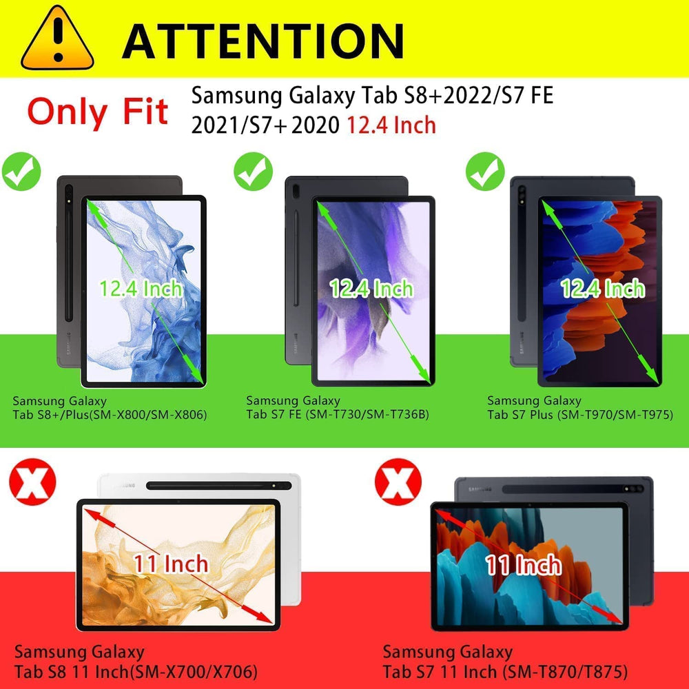 for Galaxy Tab S7 FE 5G/S8 Plus/S7 Plus 12.4 Case, Premium PU Leather Folding Stand Cover with Pen Holder & Multi-View Angles for Samsung Tablet S7 FE 2021/S8+ 2022/S7+ 2020, Denim Black