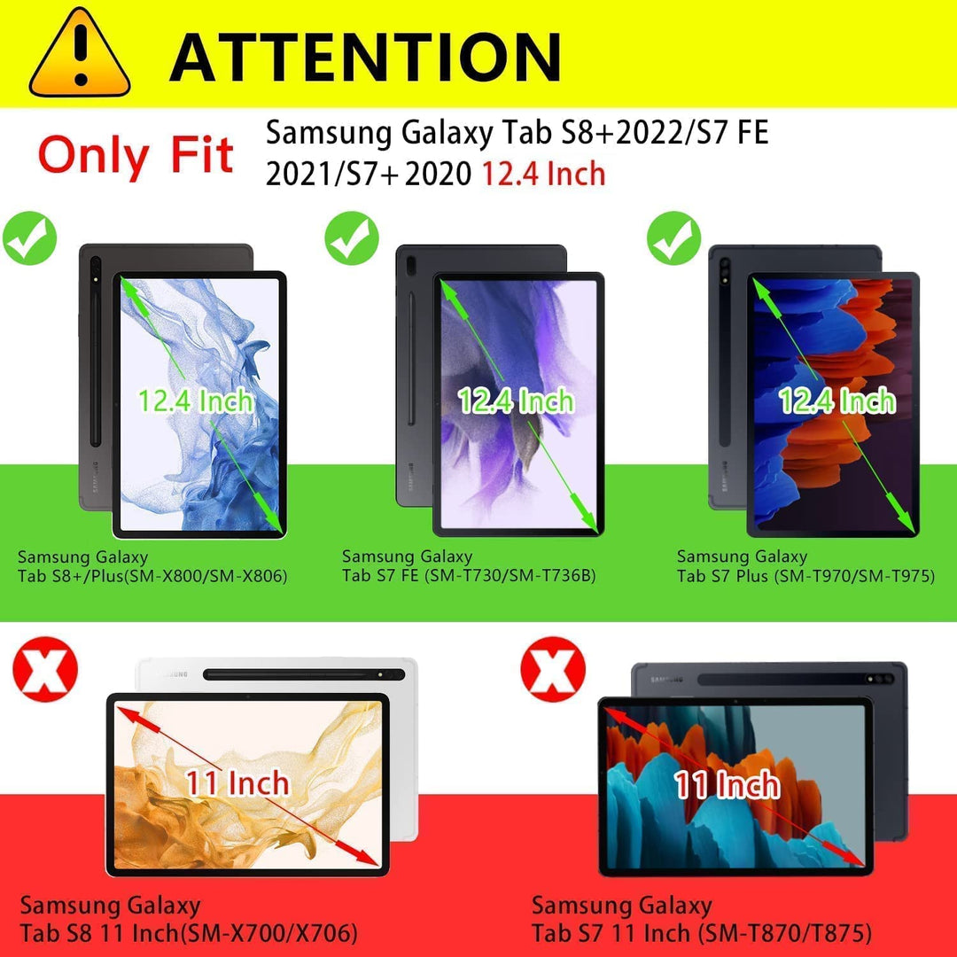 for Galaxy Tab S7 FE 5G/S8 Plus/S7 Plus 12.4 Case, Premium PU Leather Folding Stand Cover with Pen Holder & Multi-View Angles for Samsung Tablet S7 FE 2021/S8+ 2022/S7+ 2020, Denim Black