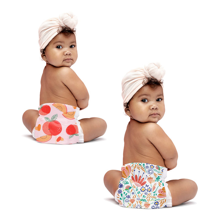 Clean Conscious Diapers | Plant-Based, Sustainable | Just Peachy + Flower Power | Super Club Box, Size 4 (22-37 lbs), 120 Count