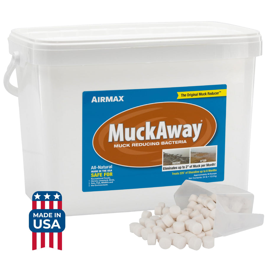 MuckAway Natural Beneficial Bacteria for Outdoor Ponds & Lakes, Muck, Sludge & Noxious Odor Solution, Easy to use Enzyme Tablets, Cleaner Beach & Shoreline, Fish, Pet & Wildlife Safe, 48 Scoops