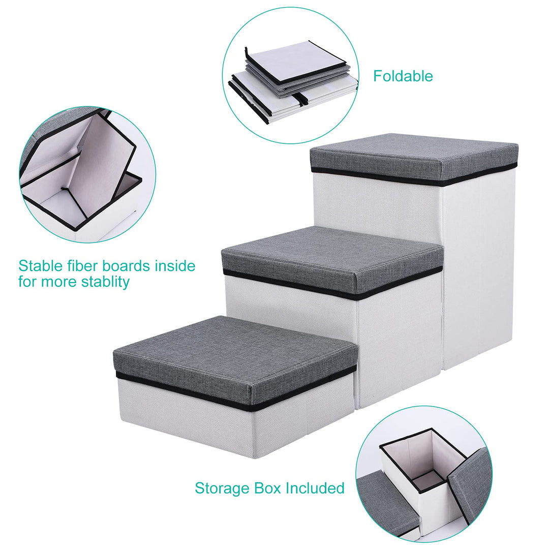 Folding Pet Stairs,3 Steps Foldable Dogs Stair for Small to Medium Dog and Pet, Pet Storage Stepper for High beds Sofa, Holding up to 50 lbs Pet Dog Cat(Grey)