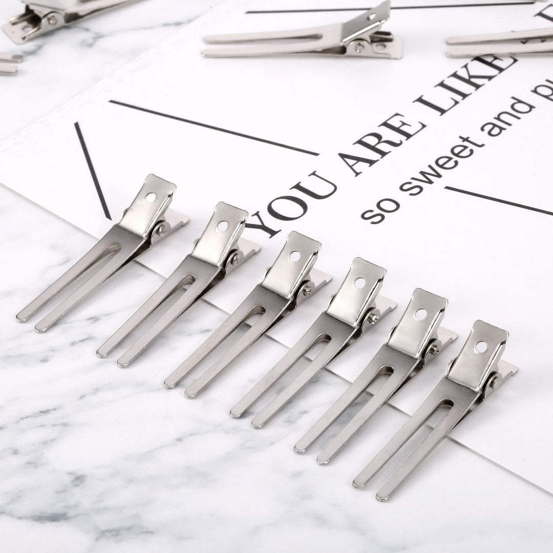50 Packs 1.8 Inches Hairdressing Double Prong Pin Curl Setting Section Hair Clips Metal Alligator Clips Silver Hairpins for Hair Extensions