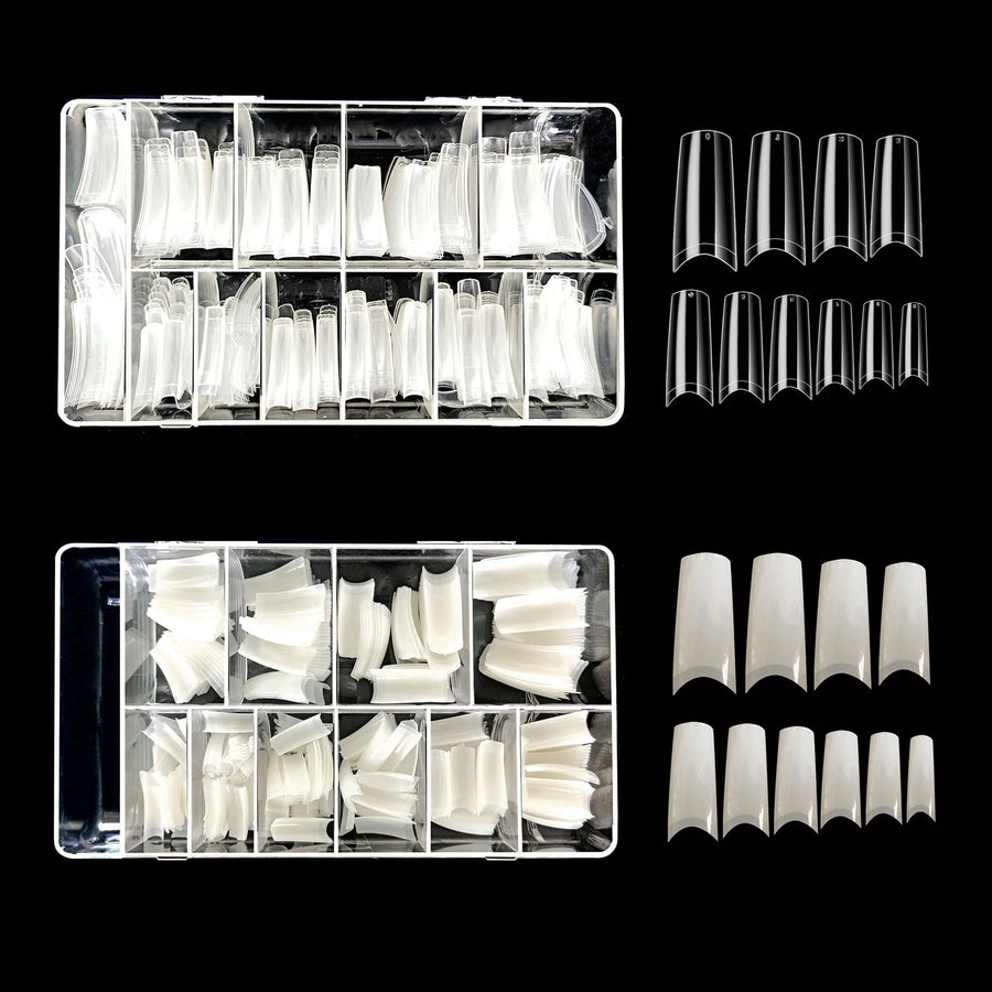 2PACK Natural/Clear Royal Salon 500 Acrylic False Fake Gel Nail Tips (Total 1000Tips) 10Sizes With Clear Acrylic Case For Nail Salon Nail Shop (Royal Salon)
