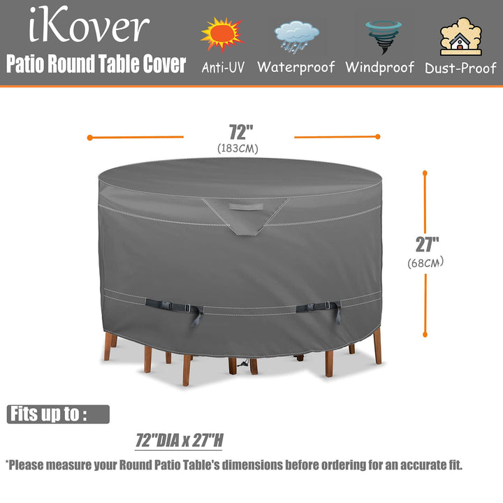 Round Patio Furniture Covers, Waterproof Outdoor Table Chair Set Covers, All Weather Protection Patio Furniture Cover with Air Vent,72DIAx28H, Grey