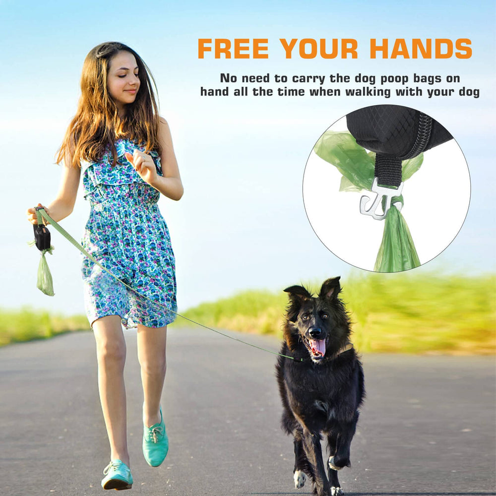 Dog Poop Bag Dispenser with Used Waste Bag Holder Carrier - Improved Elastic Strap & Metal Buckle Greatly fits Any Dog Leash | Bags Not Included