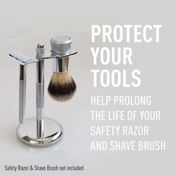 Safety Razor & Shaving Brush Display Stand with Non Slip Base, Dual Shave Stand Designed to Prevent Water Damage, Improve Hygiene and Protect Shaving Kit