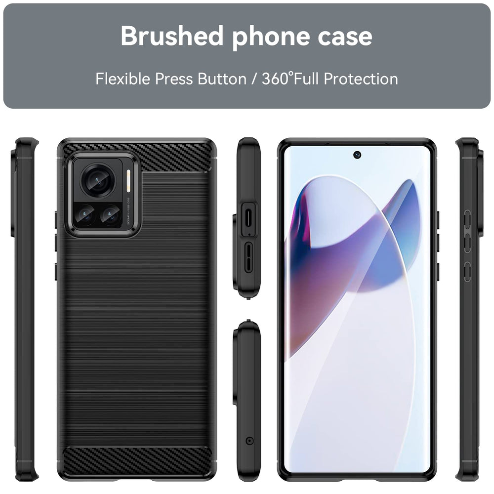 FZYM Case for Motorola Edge 30 Ultra + Screen Protector Tempered Glass Protective Film ,Black Carbon Fiber Shell Soft Silicone TPU Case Cover for Motorola Edge 30 Ultra (6.67)