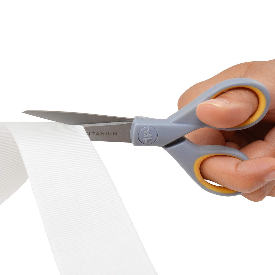 13824 7” & 5” Pointed Titanium-Bonded Crafting Scissors with Soft Handles, Gray/Yellow (2 Pack)
