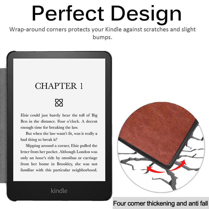 Compatible with Kindle Paperwhite 11th Generation 2021 Leather Case with Hand Strap Leather Cover Cases for Kindle Paperwhite 11th 2021 and Kindle Paperwhite Signature Edition 2021(Brown)
