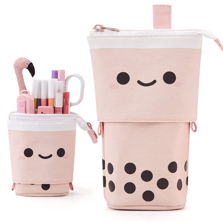 Standing Pencil Case Cute Telescopic Pen Holder Kawaii Stationery Pouch Makeup Cosmetics Bag for School Students Office Women Teens Girls Boys (Pink)