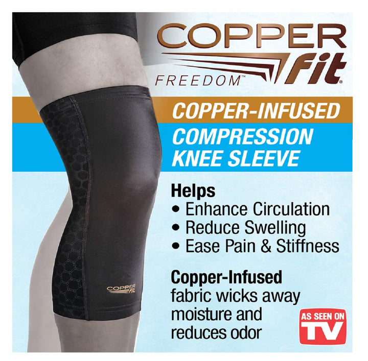 Freedom Knee Sleeve 2 Pack, Copper Infused Compression Sleeve with Contour Design, 2 Knee Sleeve, As Seen on TV (Large)