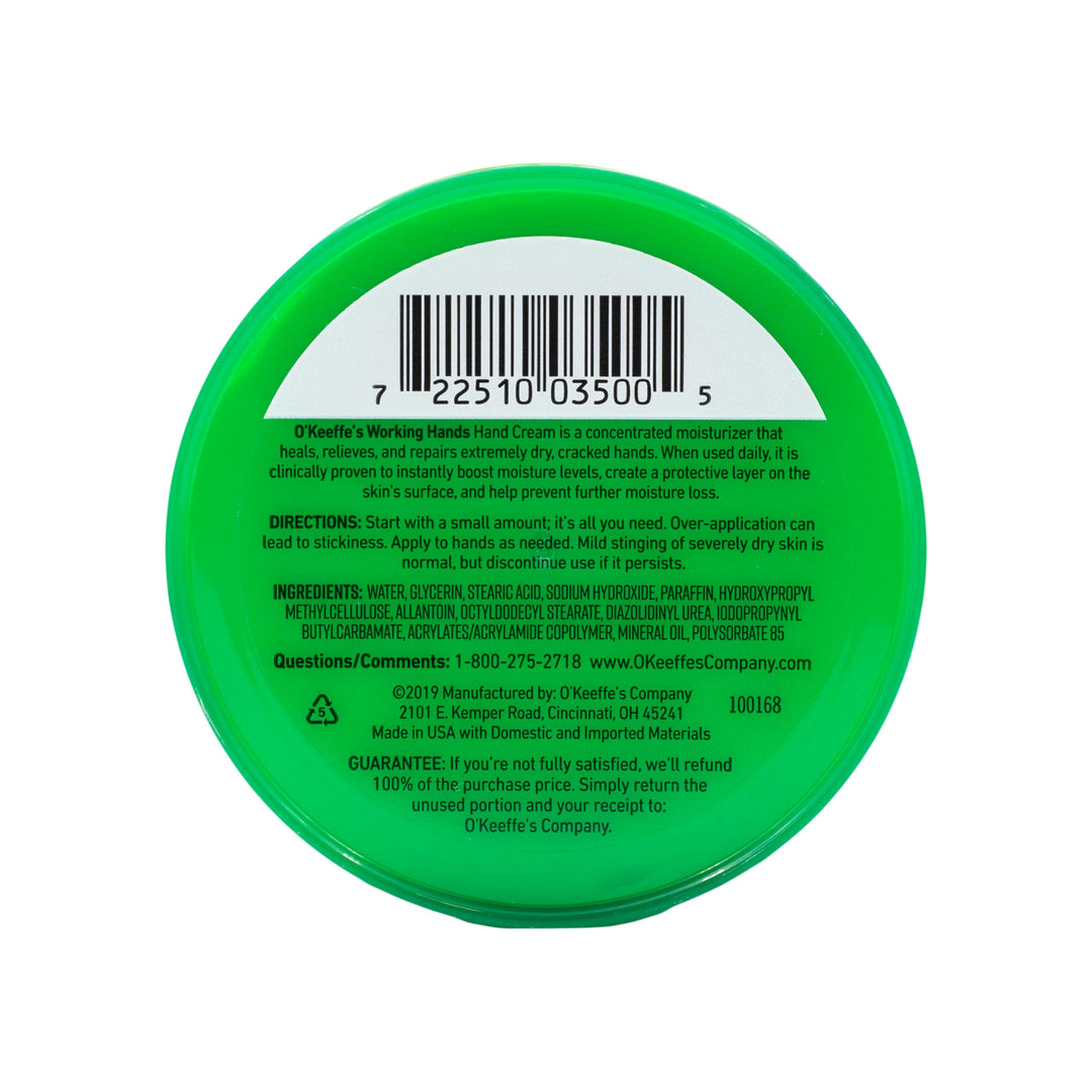 O'Keeffe's Working Hands Hand Cream for Extremely Dry; Cracked Hands; 3.4 Ounce Jar; (Pack 2)