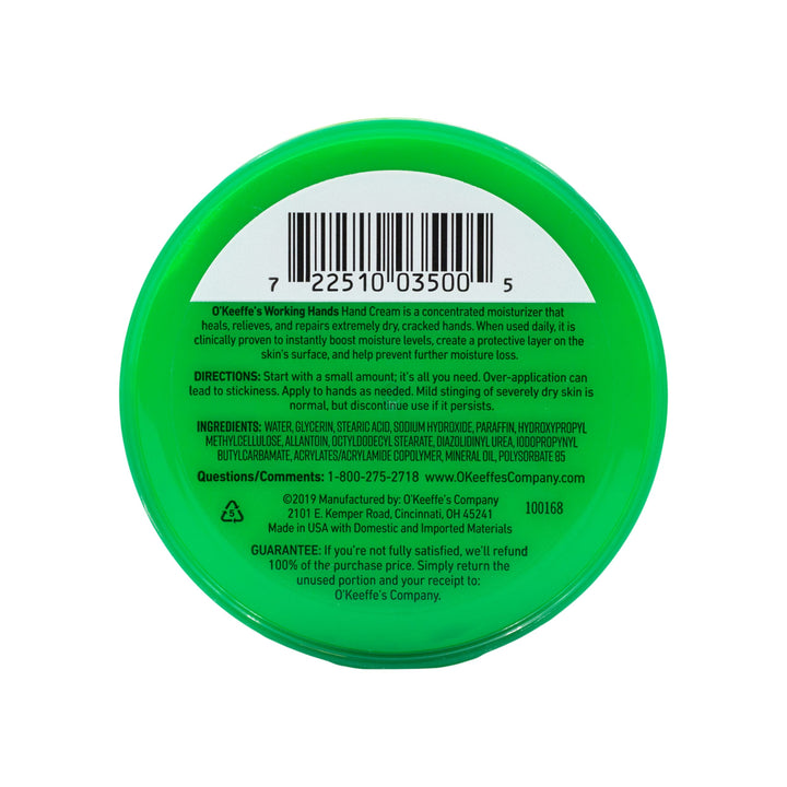O'Keeffe's Working Hands Hand Cream for Extremely Dry; Cracked Hands; 3.4 Ounce Jar; (Pack 2)