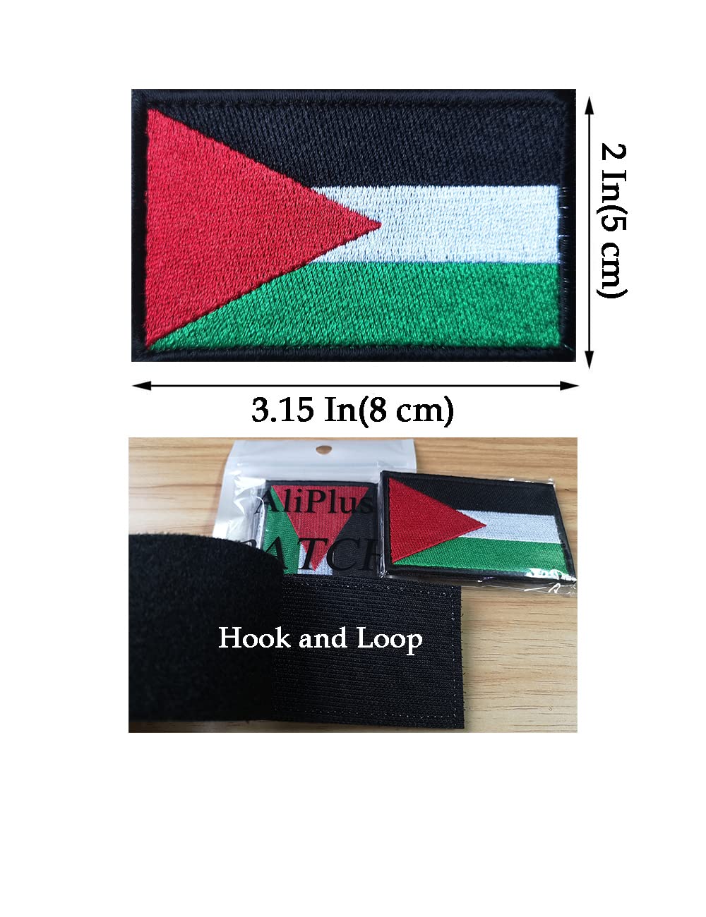 2 PCS Palestine Flag Patches Embroidered Tactical Military Morale Patch Applique Fastener Hook and Loop