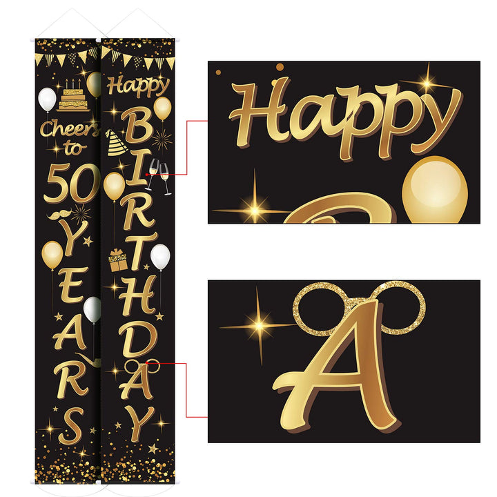 2 Pieces 50th Birthday Party Decorations Cheers to 50 Years Banner 50th Party Decorations Welcome Porch for 50 Years Birthday Supplies (50th Birthday)