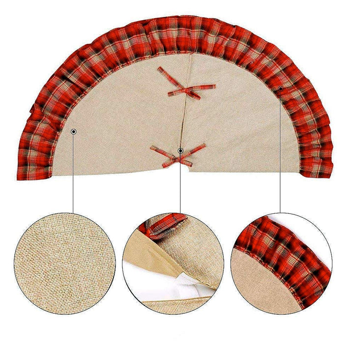 Burlap Tree Skirt for Christmas Rustic Large Country Natural Brown Skirts & Red Plaid Trim Farmhouse Xmas Holiday Decorations 30 Inch Round Diameter