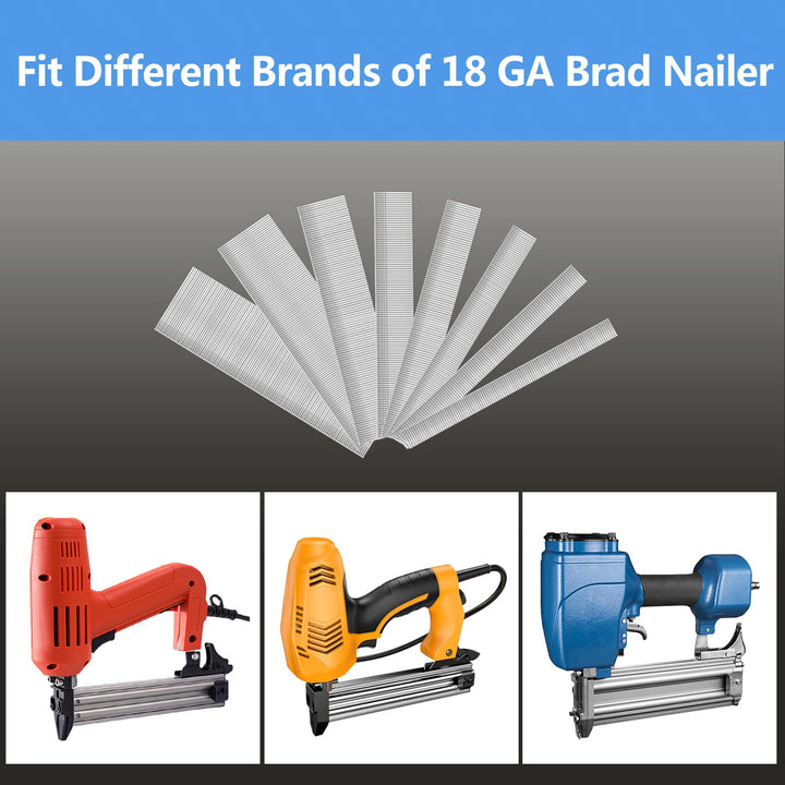 18 Gauge Brad Nails 8 Sizes (2,1-3/4,1-1/2,1-1/4,1,3/4,5/8,2/5) Galvanized 18 GA Nail Gun Nails Assorted and Small Finishing Nails for Pneumatic, Electric Brad Nailer (1600)