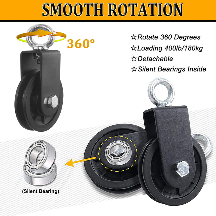 Cable Pulley, Silence Smooth Detachable Rotation Traction Wheel LAT Pulley System Attachment DIY Lifting Blocks Hoists for Home Projects Clothesline Shop Lifts (4.36in)