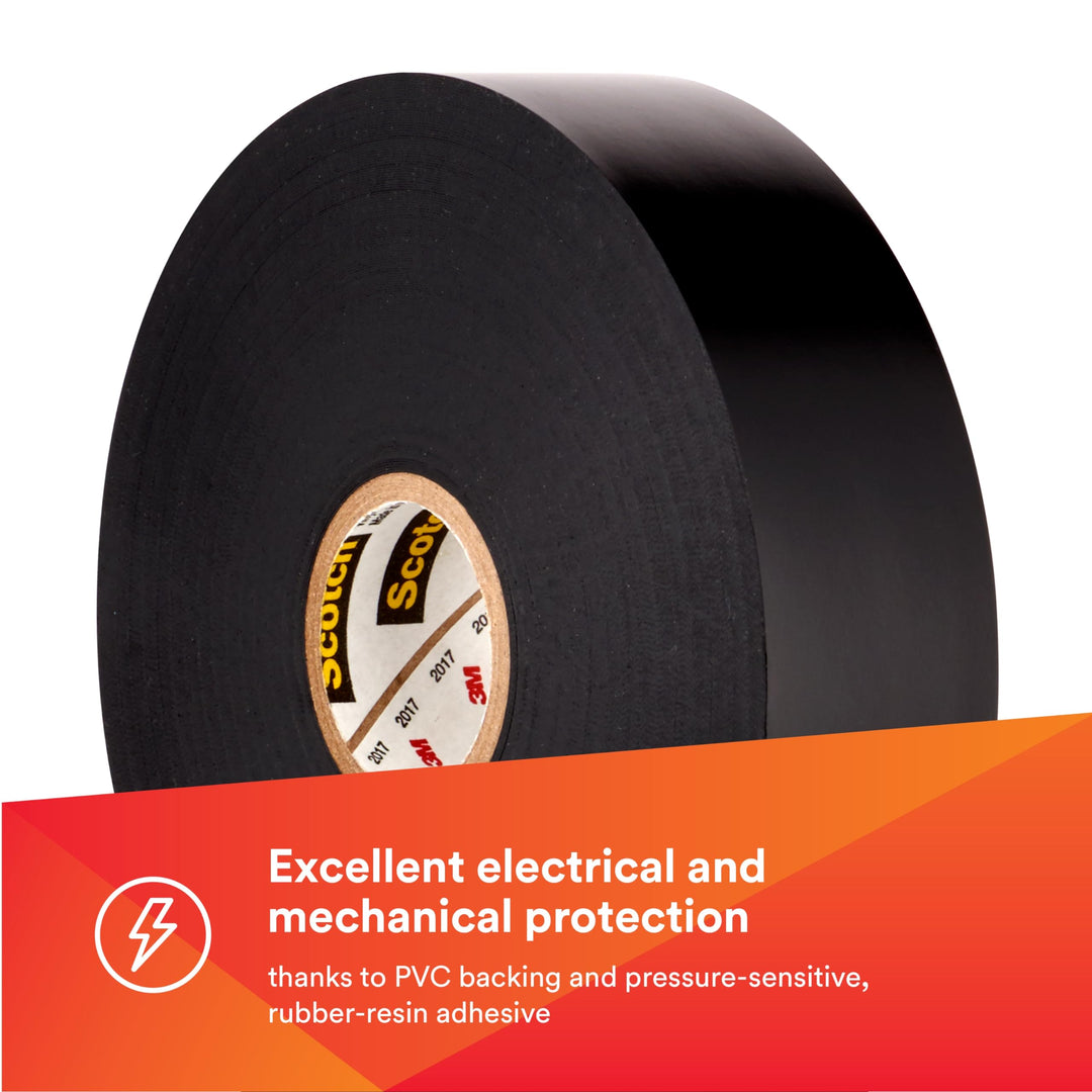 Scotch Vinyl Electrical Tape Super 88, 3/4 in x 44 ft, Black, 1 roll, Premium Grade, Rubber Resin Adhesive, PVC Backing, All-Season Heavy Duty Electric Tape