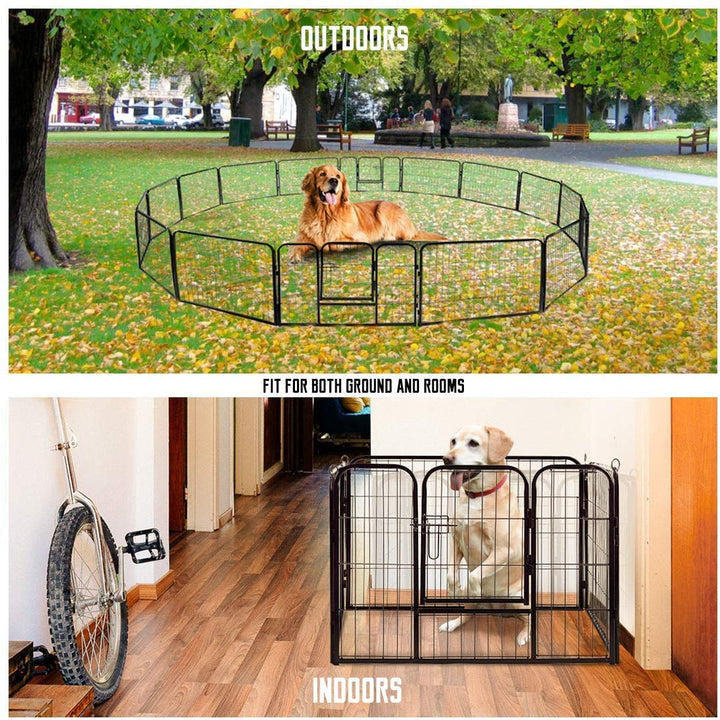 24'' 16 Panel Heavy Duty Metal Pet Fence Barrier Foldable Dog Puppy Cat Playpen Kennel with Door for Indoor Outdoor Exercise