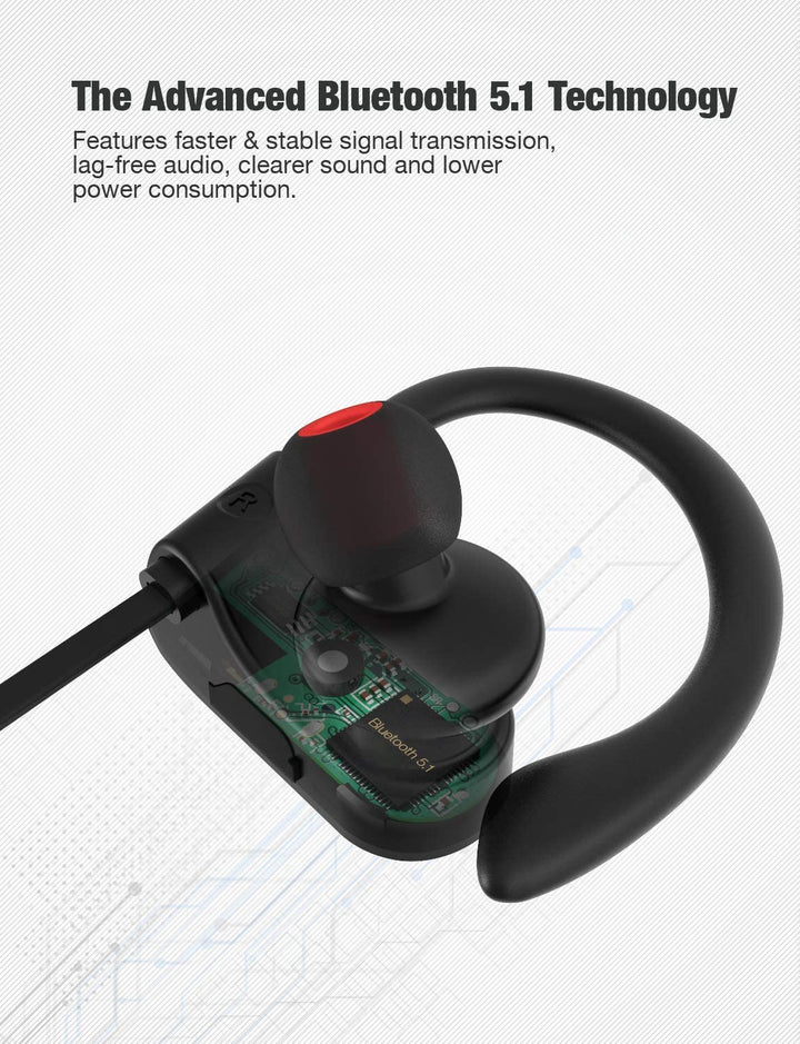 Bluetooth Headphones,Wireless Earbuds IPX7 Waterproof Sports Earphones with Mic HD Stereo Sweatproof in-Ear Earbuds Gym Running Workout 8 Hour Battery Noise Cancelling Headsets