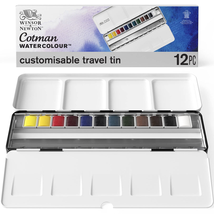 Cotman Watercolor Paint Set, Customisable Travel Tin, 12 Half Pan