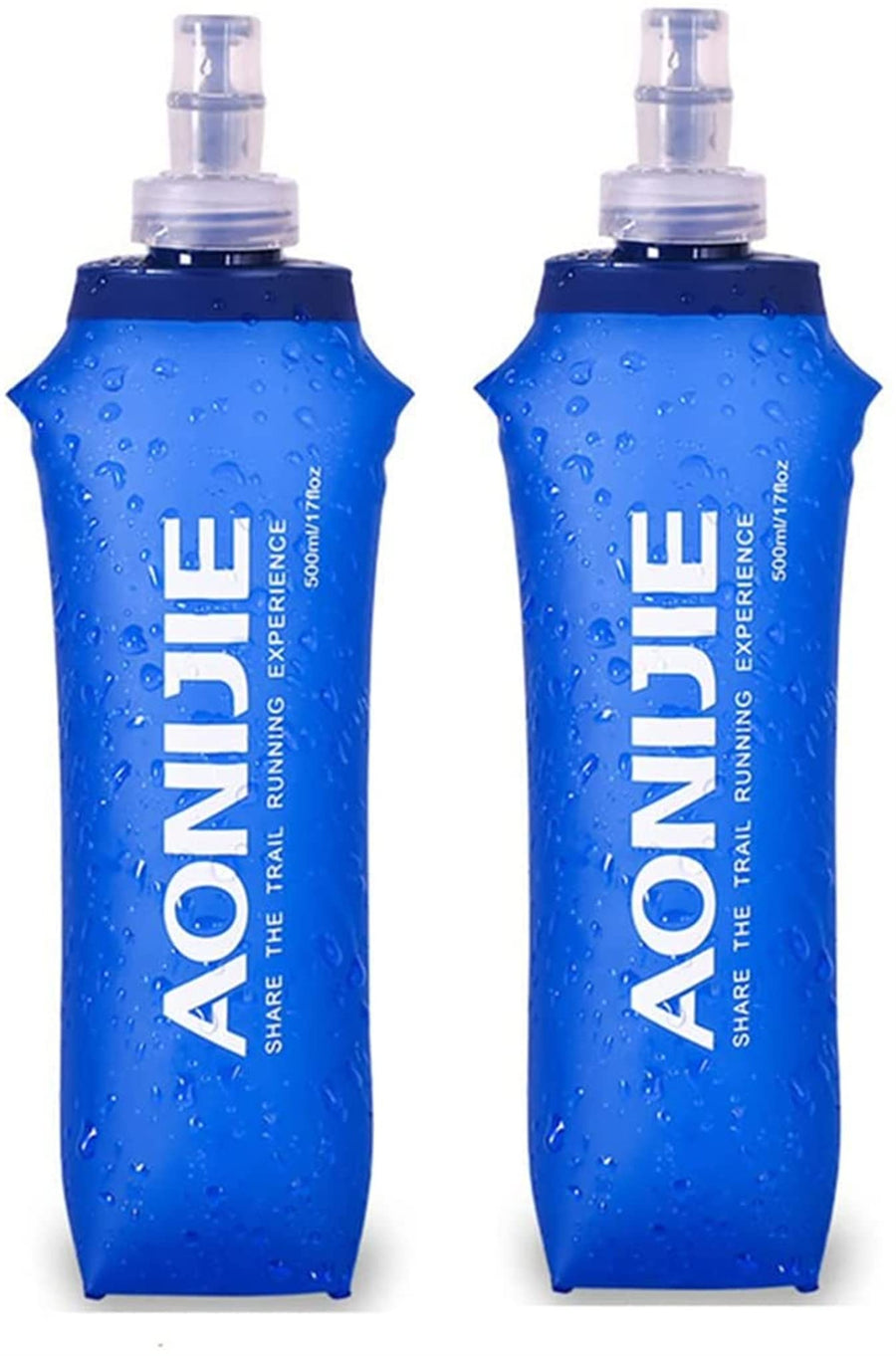 2pcs Foldable 250mL/500mL TPU Outdoor Sport Water Hydration Bottle Soft Flask For Running Camping Hiking Bicycle (500ML-2pcs)