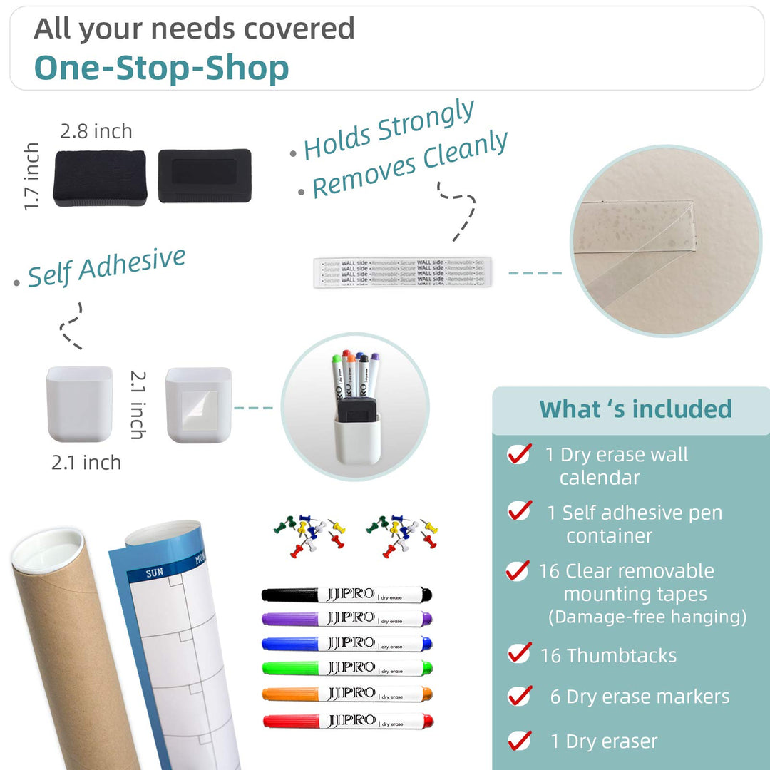 Large Dry Erase Wall Calendar - 52x36 - Blank Undated Yearly Calendar - Whiteboard Premium Laminated Planner - Reusable Laminated Office Jumbo 12 Months Calendar