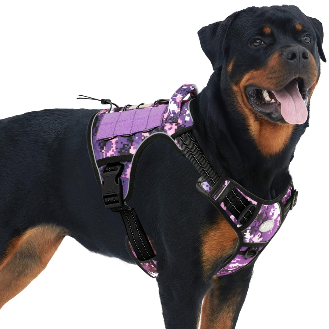 Auroth Tactical Dog Harness for Small Medium Large Dogs No Pull Adjustable Pet Harness Reflective K9 Working Training Easy Control Pet Vest Military Service Dog Harnesses (L, Purple Camo)