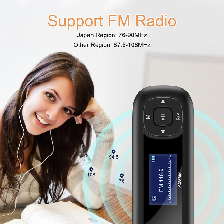 U3 USB Stick Mp3 Player, 8GB Music Player Supports Replaceable AAA Battery, Recording, FM Radio, Expandable Up to 128GB, Black