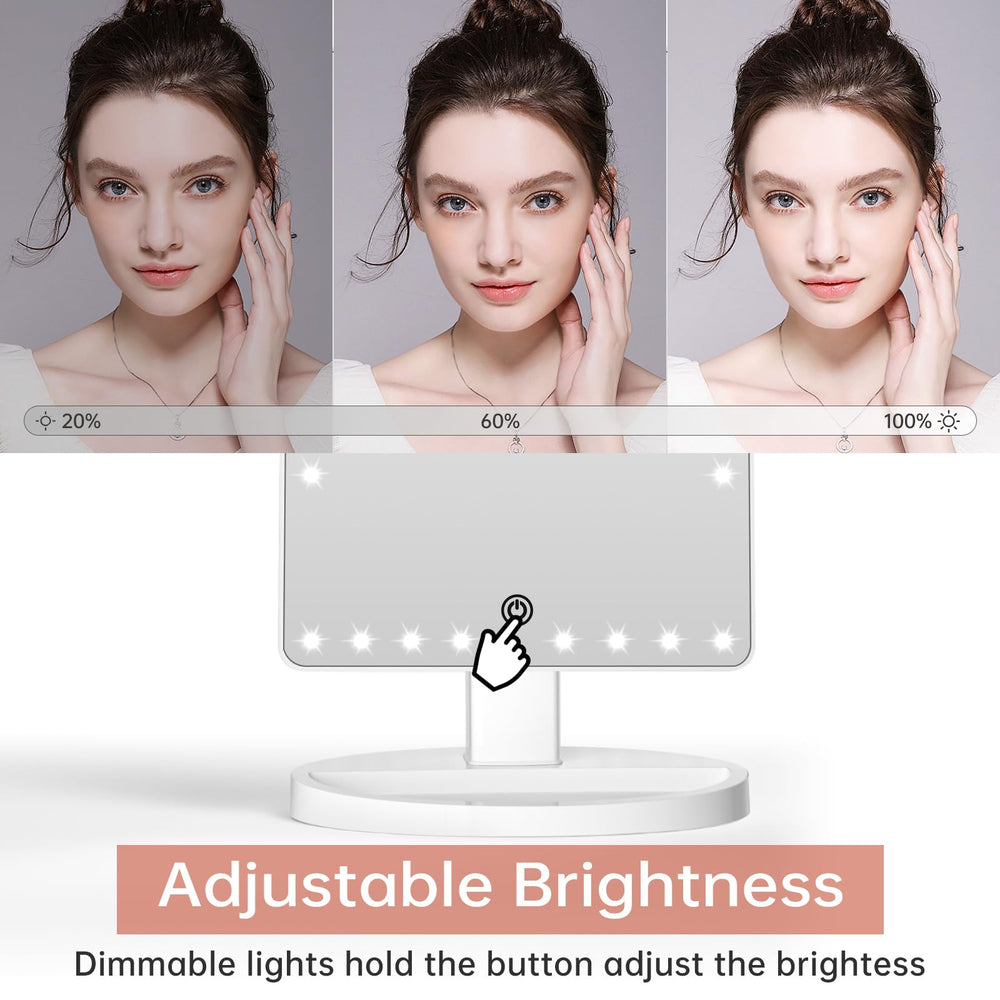 Large Lighted Vanity Makeup Mirror (X-Large) with 35 LED Lights, Touch Screen Dimmable and 10X Magnification Dual Power Supply 360°Rotation Tabletop Cosmetic Mirror