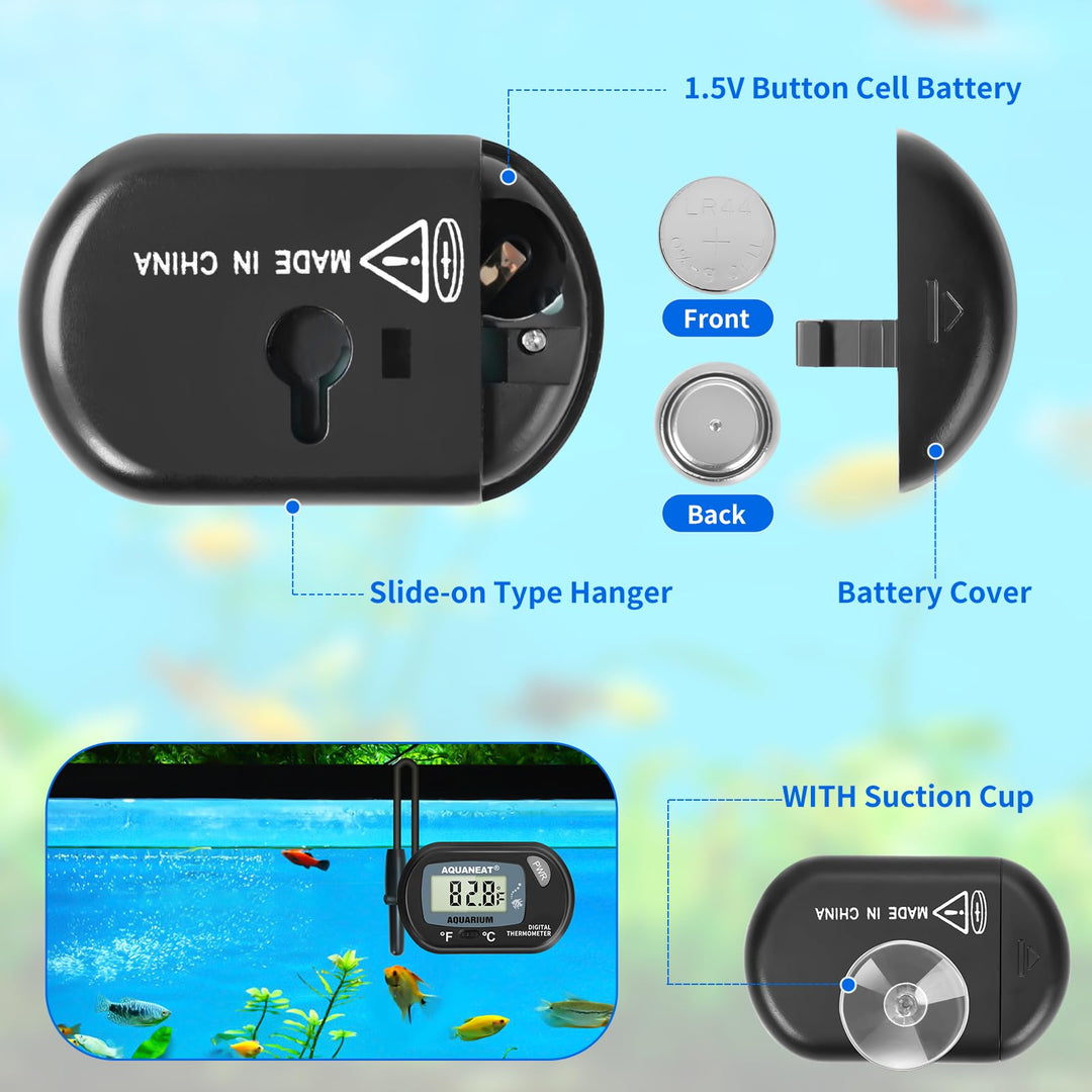 2 Pack Aquarium Thermometer, Fish Tank Thermometer, Digital Thermometer, Reptile Thermometer, Terrarium Water Temperature Test, with Large LCD Display