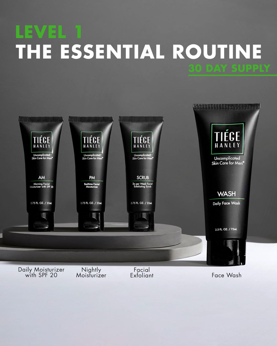 Mens Skin Care Set, Essential Skin Care Routine for Men (System Level 1) - Face Wash Kit for Fines Lines & Wrinkles - Men's Skincare Set Includes Face Wash, Facial Scrub, & Moisturizer
