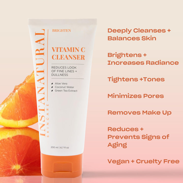 Vitamin C Cleanser Face Wash, Brightens and Reduces Signs of Aging, Fine Lines and Uneven Texture, with Coconut Water and Aloe Vera, 6.7 FL Oz