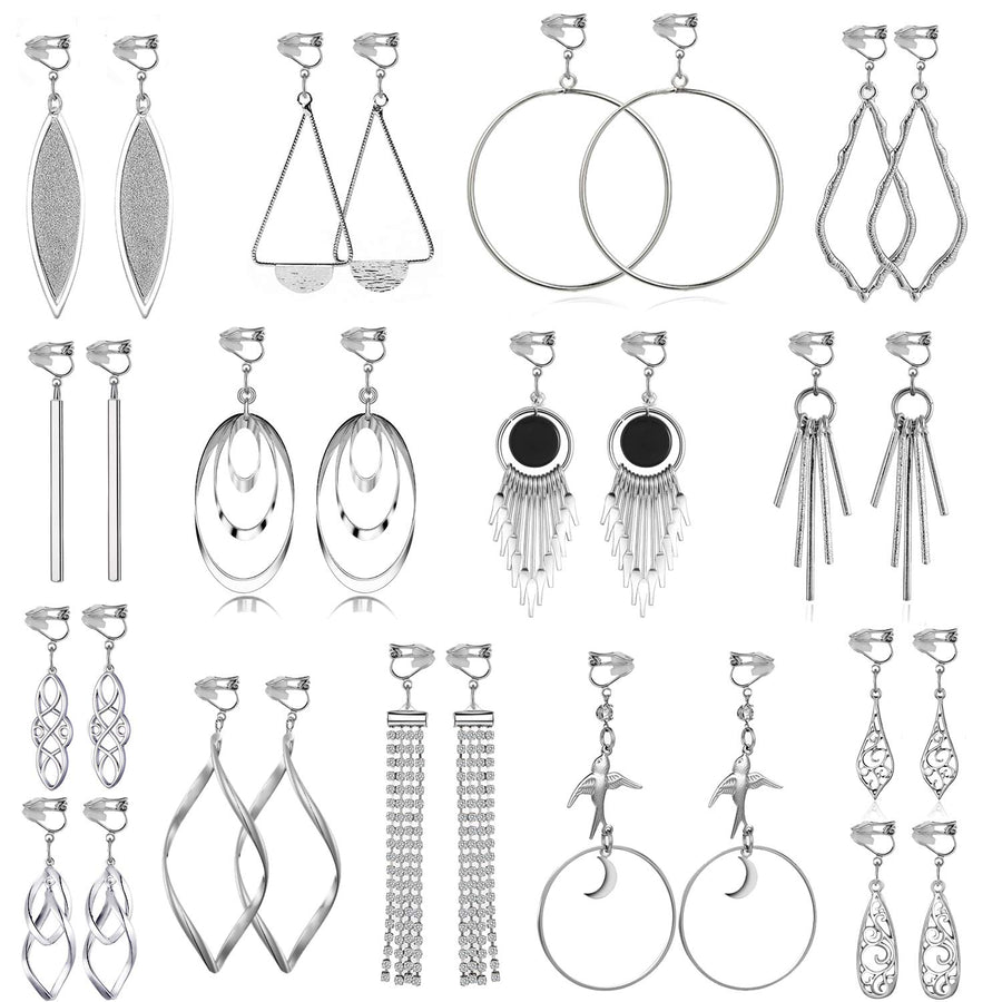 15 Pairs Wholesale Clip on Earrings for Women Fashion-Celtic Knot Earrings,Long Bar Earrings,Tear Drop Earrings Clip on Hoop Earrings for Women-Clipon Earrings for Women