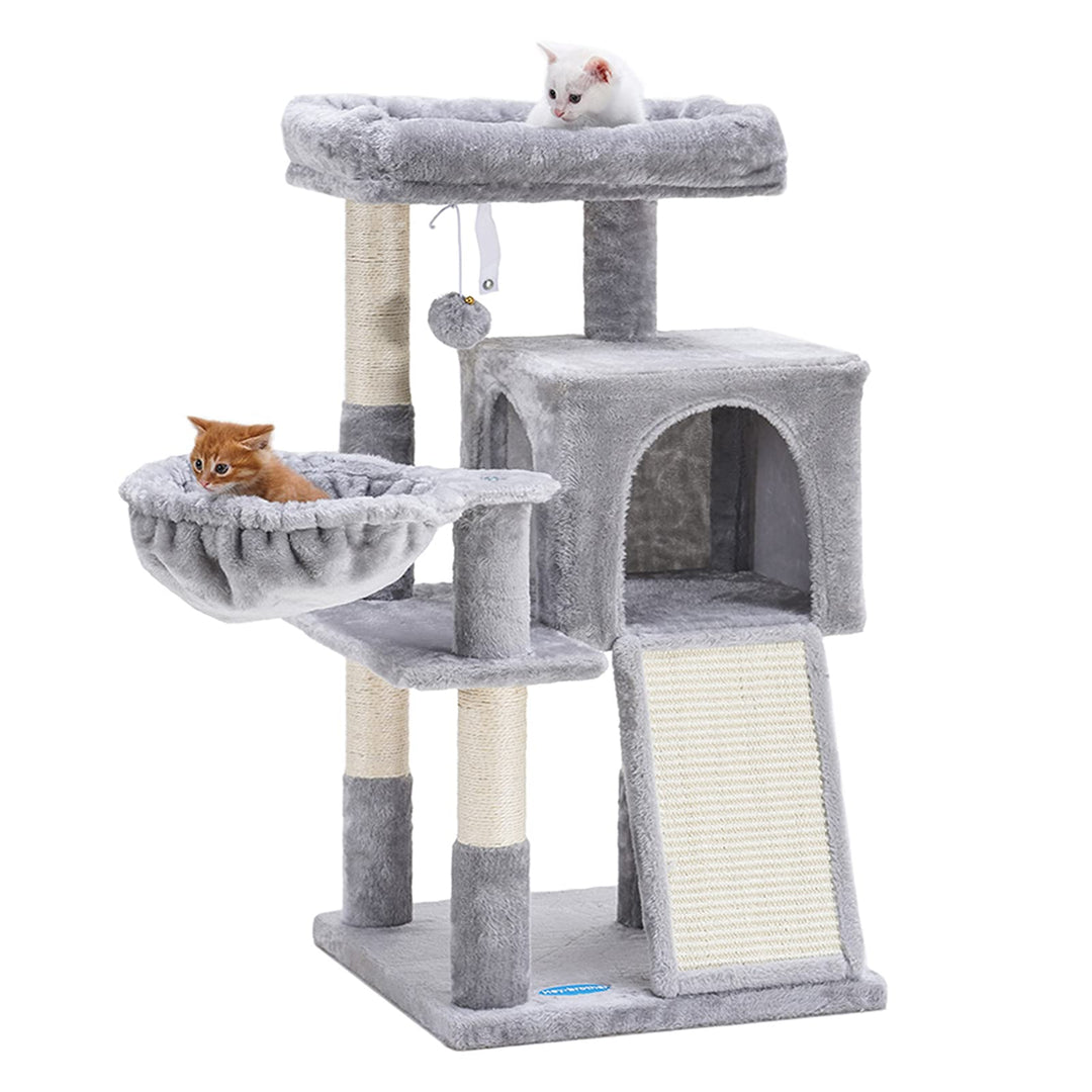 Cat Tree with Sisal Scratching Posts, Cat Tower with Scratching Board, Cat Condo with Basket,Light Grey MPJ014W
