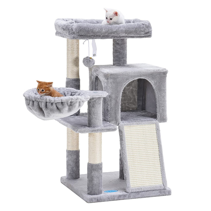 Cat Tree with Sisal Scratching Posts, Cat Tower with Scratching Board, Cat Condo with Basket,Light Grey MPJ014W