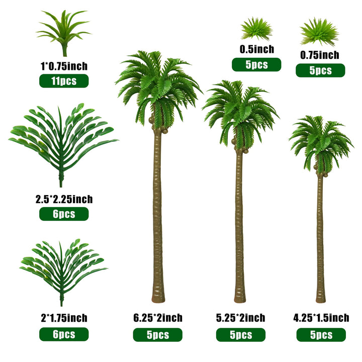 48PCS Model Trees Model Coconut Palm Tree Mixed Miniature Plants Layout Rainforest Train Scenery for Diorama DIY Craft Scenery Landscape Outdoor Home Garden Decoration