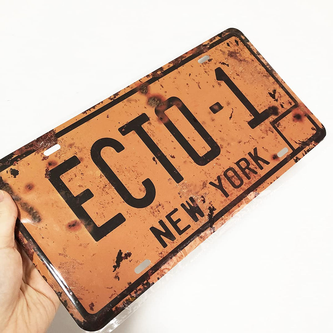 ECTO 1 License Plate Memorabilia, Embossed Replica, Movie Prop Metal Stamped Vanity Number Tag, 12x6 inch (ECTO-1)