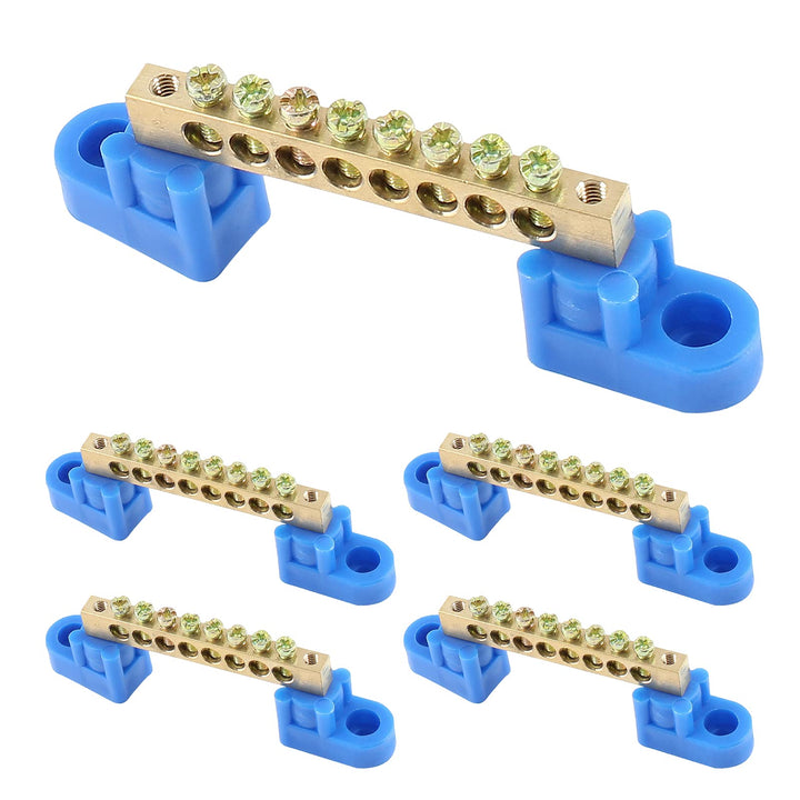 5 Pcs Terminal Bus Bar 8 Positions Brass Wire Screw Terminal Grounding Strip Bus Bar Block Terminal Block - Blue