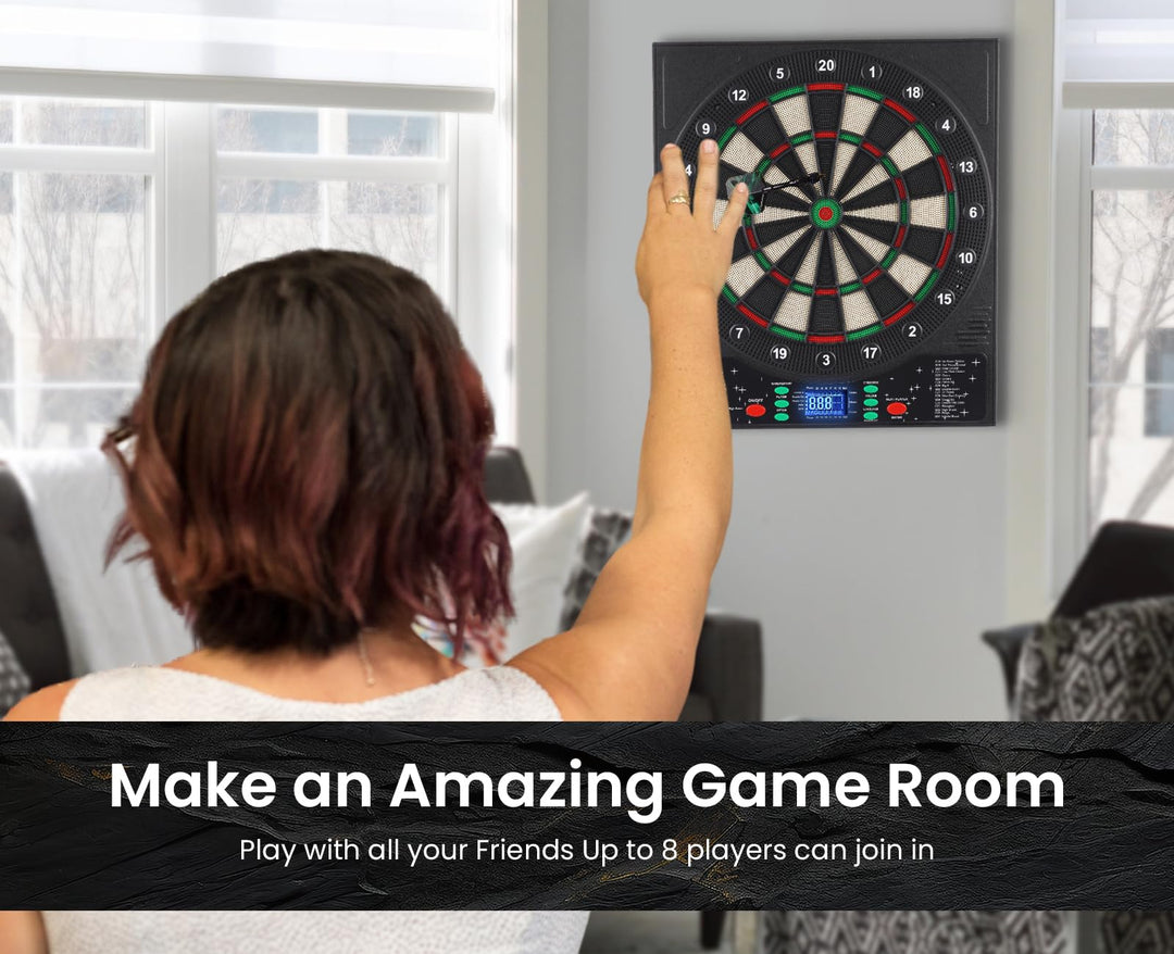 Electronic Dart Board, LED Display Automatic Scoring Dartboard Sets for Adults with 12 Darts 100 Soft Tips, Dart Board Electronic Scoreboard, Power Adapter, Outdoor
