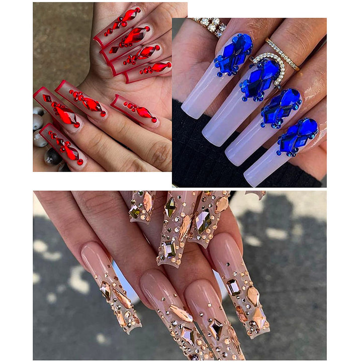 1620pcs Flat Back Jet Black Nail Rhinestones Red Nail Rhinestones Round Beads Crystals Glass Gems Stones Multi Shapes Sizes With Picking Pen for Crafts Nail Face Art Clothes Shoes Bags DIY