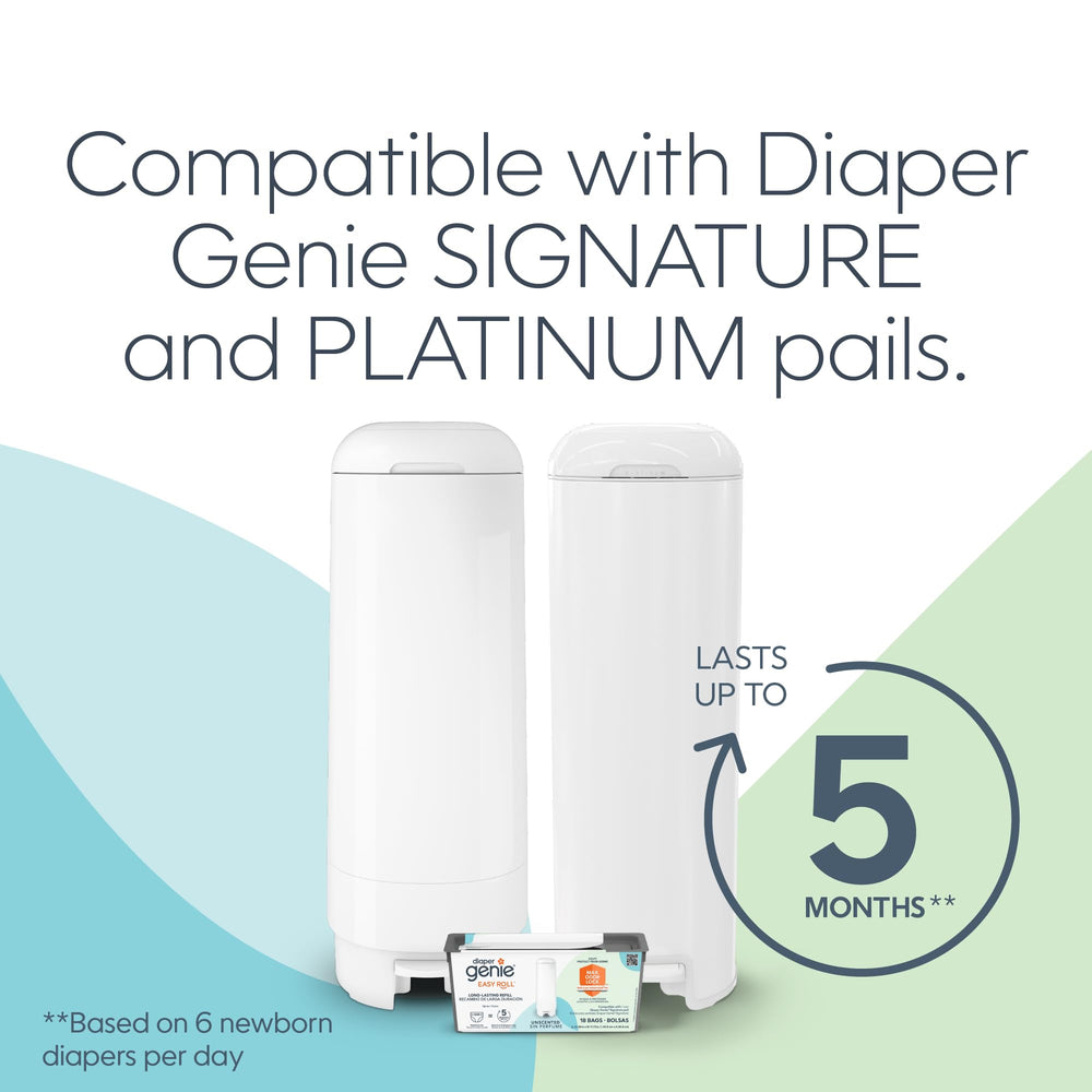 Easy Roll Refill with 18 Bags | Lasts Up to 5 Months or Holds Up to 846 Newborn Diapers Per Refill
