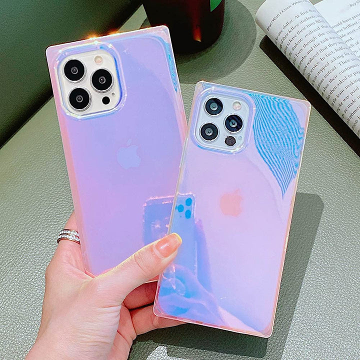 Cute Holographic Compatible with iPhone 13 Pro Max Rectangle Case (2021) 6.7-inch, Slim Colorful Glossy Soft TPU Protective Durable Cases Cover for Women Girls Blue Purple