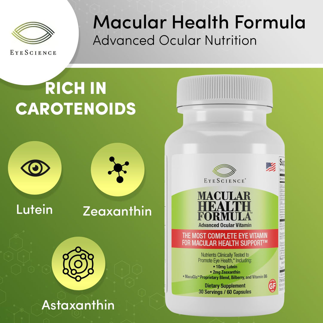 Macular Health Beyond AREDS2 Formula, Advanced Ocular Vitamin - Containing Lutein, Zeaxanthin, Bilberry, and Vitamins C, D, E, and B6 (30 Day Supply)