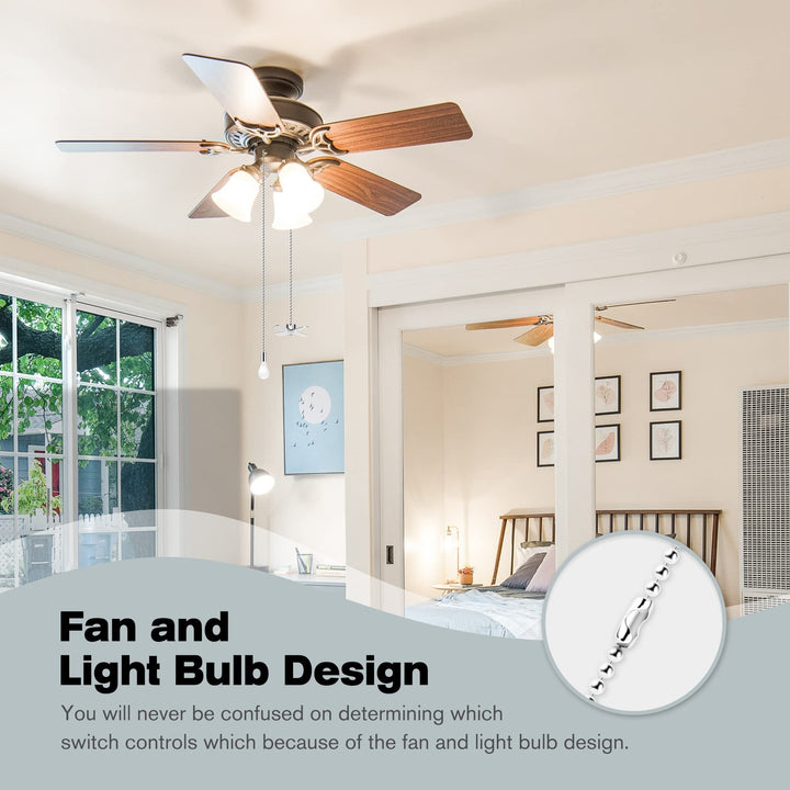 Ceiling Fan Pull Chains With Decorative, 2 Pieces Of Silver Ceiling Fan Chain Extenders 13.6 Inches Fit All Standard Ceiling Fans And Light Fixtures,Pull Chain Extension With Connector.