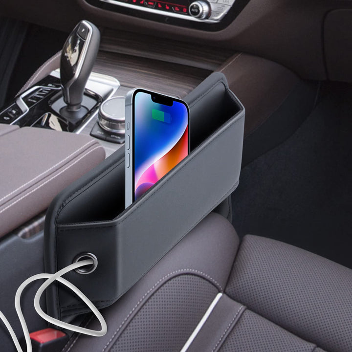 Car Seat Gap Filler, Universal Fit Car Seat Gap Organizer, Premium Leather Car Seat Storage Box, Adjustable Stop Drop Car Seat Organizer and Storage Front Seat for Phones, Cards, Keys (1 Pack)